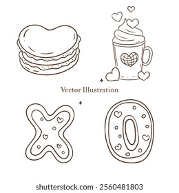 Valentine's Day Sweet Treats Outline Vector Illustration