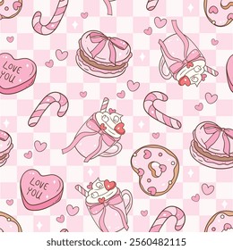 Valentine's Day Sweet Treats Seamless Pattern Vector Illustration