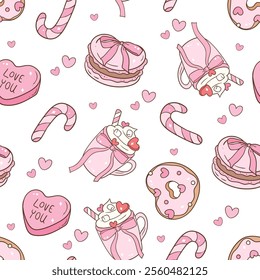 Valentine's Day Sweet Treats Seamless Pattern Vector Illustration