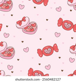 Valentine's Day Sweet Treats Seamless Pattern Vector Illustration