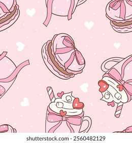 Valentine's Day Sweet Treats Seamless Pattern Vector Illustration