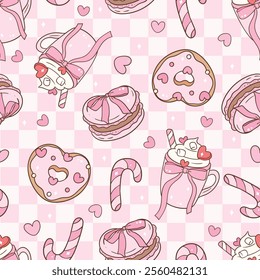 Valentine's Day Sweet Treats Seamless Pattern Vector Illustration