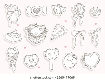 Valentine's Day Sweet Treats Sticker Vector Illustration