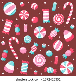 Valentine's Day sweets and candies. Vector illustration.