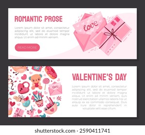 Valentines Day Symbol and Attribute with Heart Banner Design Vector Template