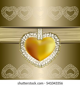 Valentine's Day Symbol with gold background. Happy love. Vector illustration