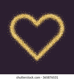 Valentine's Day symbol. Heart. Gold sparkles and glitter Vector illustration