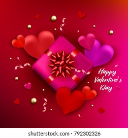Valentines day symbol with heart shape and gift boxes. Vector holiday illustration. Festive decoration element for banner design.