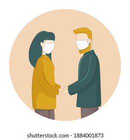 Valentines Day symbol. Lovers in masks hold hands. Vector illustration.