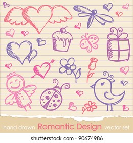 valentine's day symbols, hand drawn elements, vector set