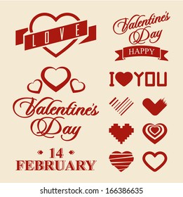 Valentine's Day symbols for postcard, invitation, poster and others Decoration collection. Set of calligraphic and typographic elements, frames, vintage labels. 