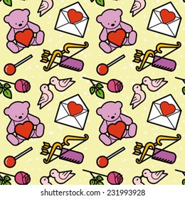 Valentine's day symbols seamless pattern. Editable vector illustration.