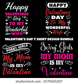 Valentine's Day t shirt design bundle typography vector romantic romance colors silhouette kiss  word t shirt design



