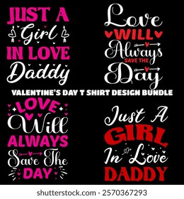 Valentine's Day t shirt design bundle typography vector romantic romance colors silhouette kiss  word t shirt design



