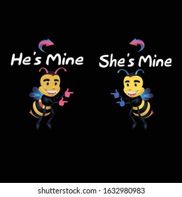 Valentine's Day t shirt .He's Mine. He's Mine. Valentine's day vector greeting card. Template for postcards, print for T-shirts, bags, mugs.