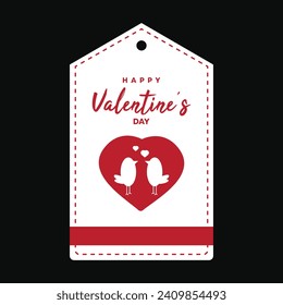 Valentine's day tag.  bird and hearts. Happy Valentine's day concept. Hand drawn vector illustration in red, white colors