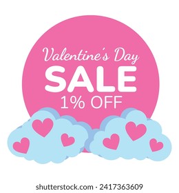Valentine's Day tag. A Circle pink with blue clouds and pink hearts