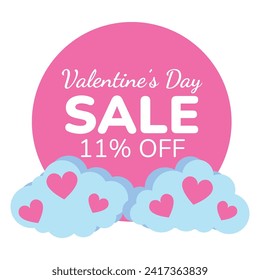 Valentine's Day tag. A Circle pink with blue clouds and pink hearts