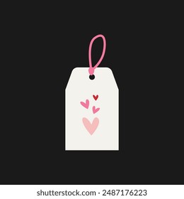 Etiqueta del día de San Valentín. Favoritos de boda, diseños de Vector de etiqueta de regalo de cumpleaños. Plantillas románticas de la etiqueta del regalo aisladas sobre fondo negro