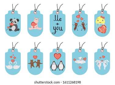 Valentine's Day tags. Cartoon style. Vector illustration