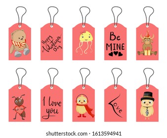 Valentine's Day tags. Cartoon style. Vector illustration