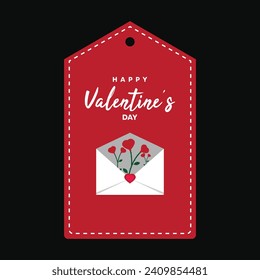 Valentine's day tags with flower hearts and letters. Valentine's day concept. Hand-drawn vector illustration in red and white colors