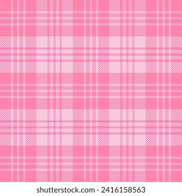 Valentines day tartan plaid. Scottish pattern in pink, white and red cage. Scottish cage. Traditional Scottish checkered background. Seamless fabric texture. Vector illustration