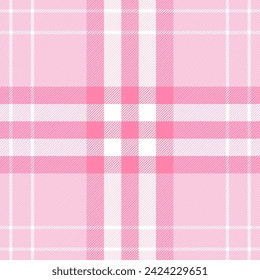 Valentines day tartan plaid. Scottish pattern in pink and white cage. Scottish cage. Traditional Scottish checkered background. Seamless fabric texture. Vector illustration