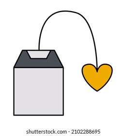 Valentine's Day tea bag with love heart doodle vector illustrations colored hand drawn