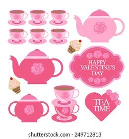 valentines day tea party designing element. vector