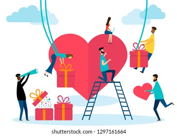  Valentine's Day, teamwork concept  isolated on white background. Vector illustration. Eps 10