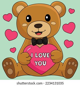 Valentines Day Teddy Bear Colored Cartoon 
