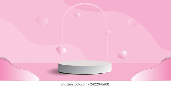 Valentine's day template background. 3d product display podium platform.The stage for the showcase and mockup product display. vector illustration.