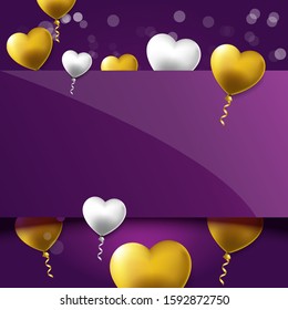 Valentines day template background design with luxury gold and silver balloon