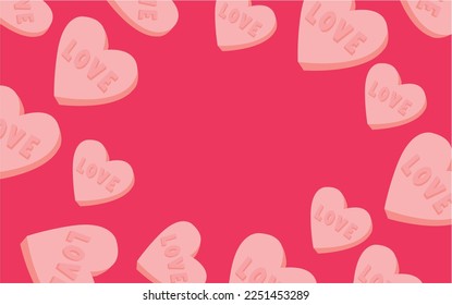 Valentine's day template. Copy space. Candy hearts. Love background