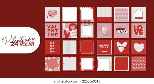 Valentine's Day Template Design Bundle. Perfect for social media, content creation, blog posts, design backgrounds, sale and discount signs, feed, backdrops. Editable Vector Illustration. EPS 10