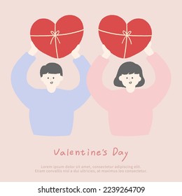 Valentinstag-Vorlage mit handgezeichneter Illustration von Liebhabern. 