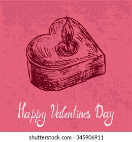 Valentine's day template with hand drawn heart shape candle