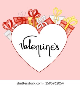 Valentine's Day template with heart. Cartoon style. Vector illustration