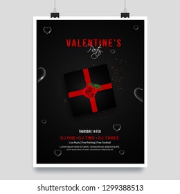 Valentine's Day template or invitation card design with illustration of gift box.