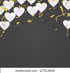 Valentine's day ,Template Realistic Air Balloons in the Form of Heart. Vector Illustration with Confetti and Serpentine