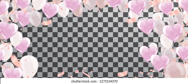 Valentine's day ,Template Realistic Air Balloons in the Form of Heart. Vector Illustration with Confetti and Serpentine