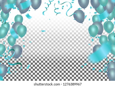 Valentine's day ,Template Realistic Air Balloons in the Form of Heart. Vector Illustration with Confetti and Serpentine