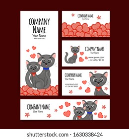Valentine's Day template for text with cute cats. Cartoon style. Vector illustration