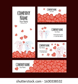 Valentine's Day template for text with cute bunnys. Cartoon style. Vector illustration