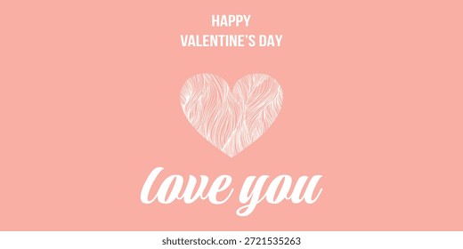 Valentine's Day template vector illustration, card, banner. Hand drawn lettering and calligraphy with cute heart on pink background. Valentine's day concept.