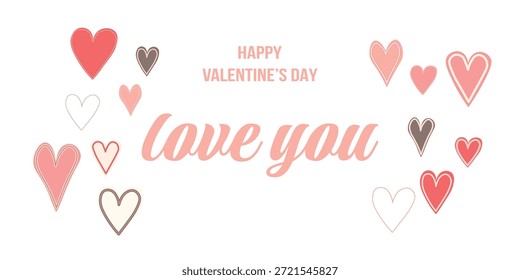 Día de San Valentín Plantilla Ilustración vectorial, tarjeta, Anuncio. Letras y caligrafía dibujadas a mano con lindo corazón sobre fondo rosa. Concepto de San Valentín.