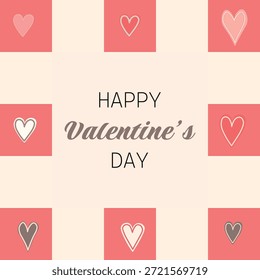 Día de San Valentín Plantilla Ilustración vectorial, tarjeta, Anuncio. Letras y caligrafía dibujadas a mano con lindo corazón sobre fondo rosa. Concepto de San Valentín.