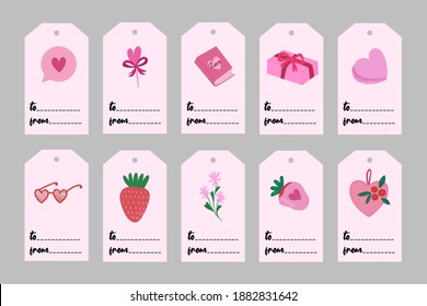 Valentine's Day templates. Romatic labels with love illustrations. All tags are isolated. Vector hand drawn illustration.