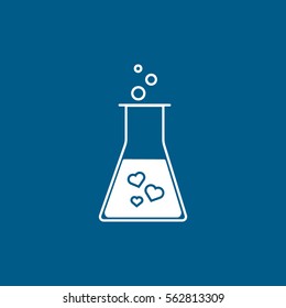 Valentines Day Test Tube With Hearts Flat Icon On Blue Background